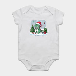 Cute Dino Santa Hat Xmas Cartoon Christmas Dinosaur Baby Bodysuit